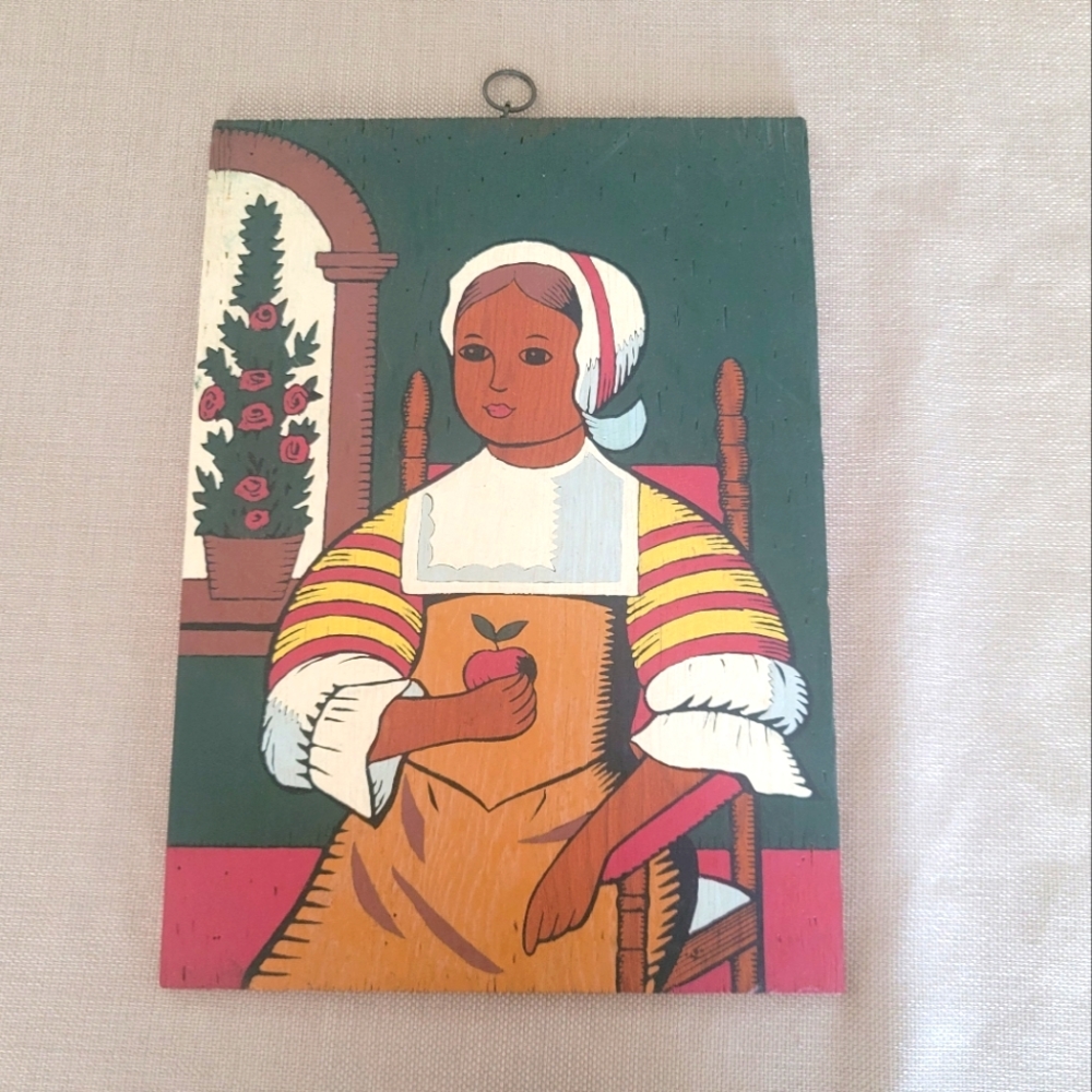 Vintage Dutch Girl Primitive Folk Art Painting on Wood